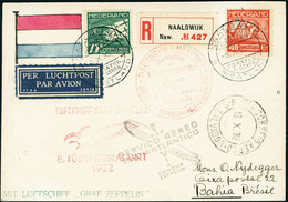 Lettre N°4 Et 5. Sur C.P. Illustrée (Zeppelin) Recommandée Naaldwijk 6.X.32. Zeppelin 8è SAF 1932, Pour Bahia (Brésil).  - Other & Unclassified