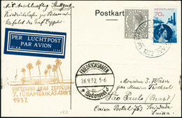 Lettre Zeppelin 7è SAF 1932. C.P. Non Illustrée. CàD Amsterdam 23.IX.1932, Pour Sao-Paulo. CàD De Transit Friedrichshafe - Autres & Non Classés