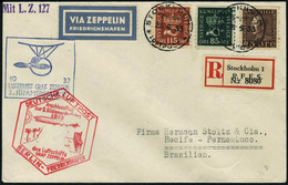 Lettre Zeppelin 3è SAF 1933, LR De Stockholm 26.6.33, Cachet Illustré Berlin-Friedrichshafen, Au Verso Càd De Transit Be - Other & Unclassified