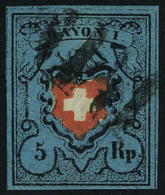 Oblitéré N° 14, 5 RP Bleu Foncé Zurmstein 15 II 750 CHF, Superbe, Signé Moser - Otros & Sin Clasificación