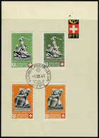 Lettre N° 5, Les 4 Timbres ND Du Bloc Obl 1/8/40 Sur 3 Feuillets PTT Avec La Série Normale T.B. Cat Suisse 780FS - Altri & Non Classificati