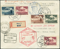 Lettre Zeppelin 1er SAF 1933. L.R. De Brno (3.V.33). Au Verso CàD De Transit Praha 3.V.33, Pour Curityba. Arrivée 12.V.3 - Andere & Zonder Classificatie