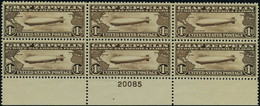 Neuf Sans Charnière N° 14, 1d30 Graf Zeppelin, Bloc Hor De 6ex Bdf Inférieur Avec N° (plate Block) TB Cote Des Timbres 6 - Other & Unclassified