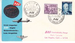 Norvège - Lettre De 1954 - Oblit Oslo - 1er Vol SAS Kobenhavn Groenland Los Angeles - Trains - Briefe U. Dokumente