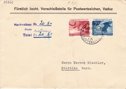 Lettre Liechtenstein Vaduz 1940 Verschleißstelle Für Postwertzeichen Fürstlich Liecht Stettlen Schweiz - Cartas & Documentos