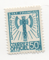 Subito20 Francia Francobollo Servizio "Francisque" Courrier Officiel N.4 Timbre Service France 50 Cents Blue Vert 1943 - Mint/Hinged