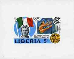 Liberia 1972, Munich Olympics Gold Medal Winners (5c Diving) Imperf Deluxe Sheetlet Unmounted Mint - Salto De Trampolin