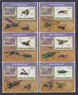 COMORES COMOROS 2009 6 DELUXE PROOFS PROOF EPREUVE EPREUVES DE LUXE INSECTS INSECTES ABEILLES BEES BEE ABEILLE RARE MNH - Abeilles
