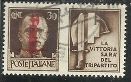 ITALIA REGNO ITALY KINGDOM 1944 RSI REPUBBLICA SOCIALE PROPAGANDA DI GUERRA WAR PROMOTION CENT. 30 IV TIPO USATO USED - Propaganda Di Guerra