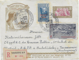 MADAGASCAR - ENVELOPPE ENTIER POSTAL (1938) RECOMMANDEE Avec RARE FRANCE LIBRE YT 243 (COTE = 185 EUR) VOYAGEE En 1952.. - Covers & Documents