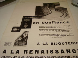 ANCIENNE PUBLICITE BIJOUTERIE A LA RENAISSANCE PARIS 1929 - Other & Unclassified