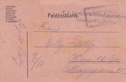 Feldpostkarte K.k. Landsturm Eisenbahnsicherungs-Kompagnie Opcina Nach Wien - 1917 (36039) - Cartas & Documentos