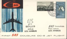First SAS Douglas DC8 Jet Flight Oslo Forste Ordinaere Scandinavia Los Angeles 3 6 1960 YT Norge 376 378 - Cartas & Documentos