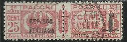 ITALIA REGNO ITALY KINGDOM 1944 RSI REPUBBLICA SOCIALE FASCIO PACCHI FASCIETTO CENT. 25c USATO USED OBLITERE' - Pacchi Postali