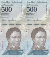 PAREJA CORRELATIVA DE VENEZUELA DE 500 BOLIVARES DEL 23 DE MARZO DEL 2017 EN CALIDAD EBC (XF)  (BANKNOTE) DELFIN-DOLPHIN - Venezuela
