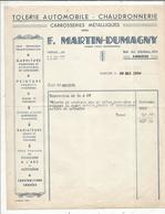 Facture , Tolerie Automobile , F. MARTIN-DUMAGNY , AMBOISE , 1950,  Frais Fr 1.45e - 1950 - ...