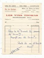 Facture , Vins En Gros , Fins Et Champagne , LES VINS THOMAS ,MOULINS-ENGILBERT , Nièvre, Frais Fr 1.45e - 1950 - ...