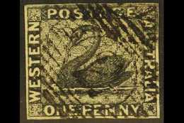 WESTERN AUSTRALIA 1854 1d Black Imperf, SG 1, Fine Used With Nice "2" Numeral Cancel, Small Thin, Four Neat Margins. For - Sonstige & Ohne Zuordnung