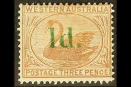 WESTERN AUSTRALIA 1885 1d On 3d Cinnamon Surcharge With Thin "1" With Straight Top, SG 92a, Mint Part Gum, Fresh. For Mo - Altri & Non Classificati