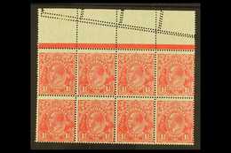 1926-30 1½d Scarlet Perf 14, SG 86,  Upper Marginal Block Of Eight Showing In The Margin Two Further Rows Of Perf Diagon - Autres & Non Classés