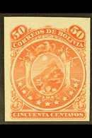 1868-69 IMPERF PROOF 50c Vermilion 'nine Stars' (Scott 12, SG 34) IMPERF PROOF Printed On Card, Very Fine & Fresh Condit - Bolivia