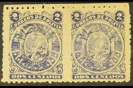 1893 2c Violet Litho Horizontal PAIR IMPERF BETWEEN (Scott 36b, SG 58b), Fine Mint Part Gum, Scarce. (2 Stamps) For More - Bolivie