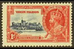 1935 1d Deep Blue And Scarlet Silver Jubilee With KITE AND VERTICAL LOG Variety, SG 103k, Fine Mint. For More Images, Pl - British Virgin Islands