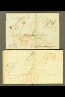 1837-1839 MAIL TO GREAT BRITAIN. Two Part Entire Letters Addressed Via New York To London And To Scotland (with Two Scot - Sonstige & Ohne Zuordnung