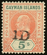 1907 "1D" On 5s Salmon And Green, SG 19, Never Hinged Mint. For More Images, Please Visit Http://www.sandafayre.com/item - Cayman (Isole)