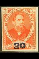 BOLIVAR Circa 1890's 20c Red & Blue IMPERF ESSAY Recess Printed On Ungummed Thin Paper, Fresh & Attractive. For More Ima - Colombia