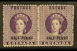 1881 ½d Deep Mauve, Horizontal Pair R/h Stamp Showing The Variety "OSTAGE", SG 21/21c, Very Fine Mint. Ex Sir Gwaine Bai - Grenada (...-1974)