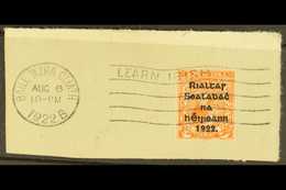 1922 (Feb-July) Thom 2d Orange (Die II) With OVERPRINT INVERTED (SG 13a, Hibernian T17a), On Piece Tied By August 6th 19 - Sonstige & Ohne Zuordnung