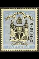 1896 £1 Black And Blue Opt'd "SPECIMEN", Wmk CC, SG 40s, Mint Part OG. For More Images, Please Visit Http://www.sandafay - Nyassaland (1907-1953)