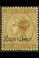 1898 2½ On 1a.6p Sepia, SG 36, Fine Mint. For More Images, Please Visit Http://www.sandafayre.com/itemdetails.aspx?s=629 - Zanzibar (...-1963)