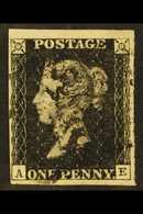 1840 1d Black 'AE' Plate 5, SG 2, Used With 4 Margins & Black MC Cancellation. For More Images, Please Visit Http://www. - Ohne Zuordnung