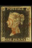 1840 1d Black 'CL' Plate 2, SG 2, Used With 4 Margins & Red MC Cancellation. For More Images, Please Visit Http://www.sa - Ohne Zuordnung