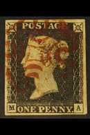 1840 1d Black 'MA' Plate 2, SG 2, Used With 4 Margins With Red MC Cancellation. For More Images, Please Visit Http://www - Ohne Zuordnung