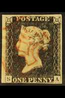 1840 1d Black 'SA' Plate 3, SG 2, Used With 4 Margins & Red MC Cancellation. For More Images, Please Visit Http://www.sa - Ohne Zuordnung