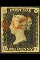 1840 1d Black 'AC' Plate 1a, SG 2, Used With 4 Margins And Small Part Red MC Cancellation. A Beauty. For More Images, Pl - Non Classés