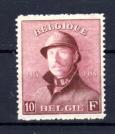 1919   Belgique, Roi Albert Casqué, 178**, Cote 660 €,   Bien Centré - 1919-1920 Trench Helmet