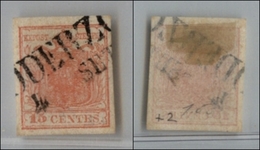 20003 ANTICHI STATI - LOMBARDO VENETO - 1850 - 15 Cent Rosso (3) Con N Di CENTES Rotta In Basso A Sinistra - Oderzo 4/9 - Other & Unclassified