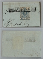 20025 ANTICHI STATI - LOMBARDO VENETO - 1850 - Lilliput - 45 Cent Azzurro (10) Ritagliato Lungo Il Disegno - Annullo In  - Sonstige & Ohne Zuordnung