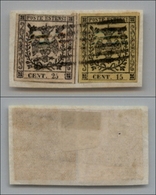 20101 ANTICHI STATI - MODENA - 1852 - 25 Cent + 15 Cent (3+4) Su Frammento - Annullo A Sbarre (165) - Andere & Zonder Classificatie