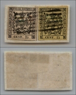 20101 ANTICHI STATI - MODENA - 1852 - 25 Cent + 15 Cent (3+4) Su Frammento - Annullo A Sbarre (165) - Altri & Non Classificati