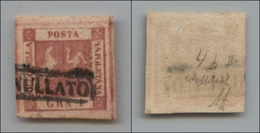 20117 ANTICHI STATI - NAPOLI - 1859 - 1 Grano Rosa Carminio Vivo  (4b) - Grandi Margini - Lusso -cert. G.Bolaffi (130++) - Autres & Non Classés