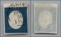 20231 ANTICHI STATI - SARDEGNA - 1854 - 20 Cent Azzurro Chiaro (8b) Bordo Di Foglio - Usato - Diena (350+) - Andere & Zonder Classificatie