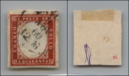 20311 ANTICHI STATI - SARDEGNA - 1861 - 40 Cent Rosso (16C) Su Piccolo Frammento (475) - Altri & Non Classificati