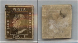 20326 ANTICHI STATI - SICILIA - 1859 - 1 Grano Bruno Oliva (3b) I Tavola - Difettoso E Riparato (2.000) - Otros & Sin Clasificación