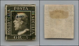 20334 ANTICHI STATI - SICILIA - 1859 - 1 Grano Verde Oliva Chiaro (5 - Palermo) - Terza Tavola - Splendido - Usato (400) - Andere & Zonder Classificatie