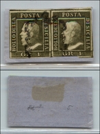 20336 ANTICHI STATI - SICILIA - 1859 - Coppia Del 1 Grano Verde Oliva Chiaro (5) - Ottimi Margini E Perfetta In Basso A  - Otros & Sin Clasificación